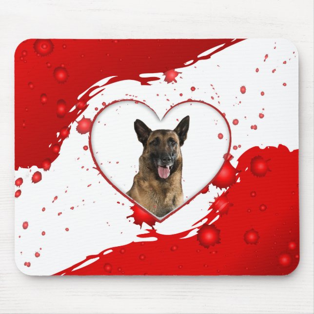Mousepad de Coração Vermelho german shepherd (Frente)