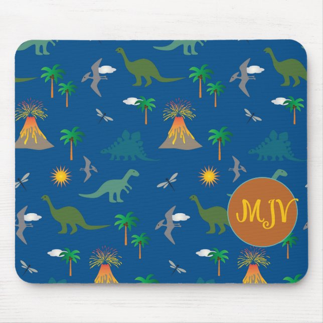 Mousepad de Dinossauro com Monograma Personalizado (Frente)