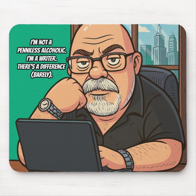 Mousepad de Escritor Trabalhador Desenhado por Phi (Frente)