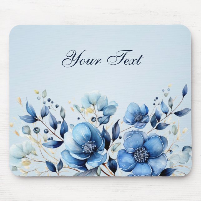 Mousepad de Flores Azuis de Aquarela (Frente)