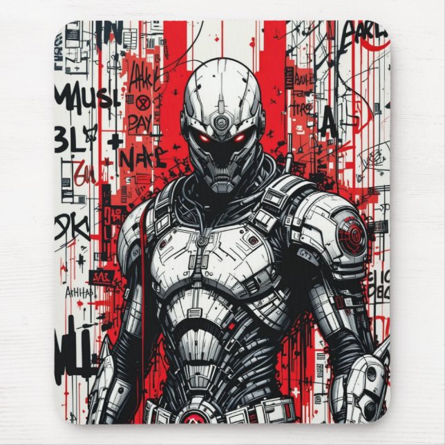 Mousepad de Grafite do Cyberpunk - Vermelho, Preto (Frente)