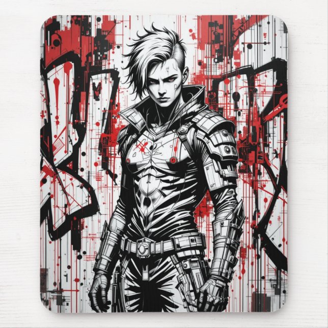 Mousepad de Grafite do Cyberpunk - Vermelho, Preto (Frente)