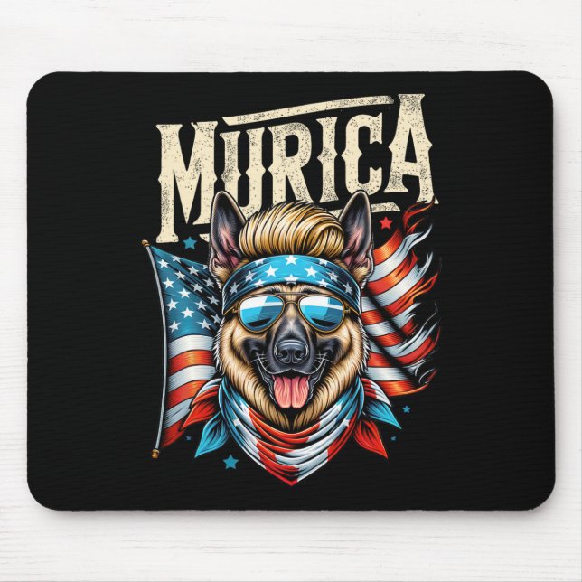 Mousepad De julho de Patriotic Funny German shepherd 4 de j (Frente)