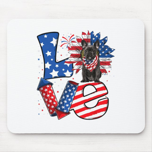Mousepad De julho Decor Patriótico Amor O Bulldog Francês C (Frente)