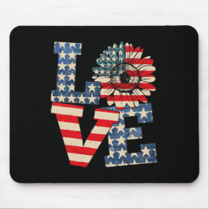 Mousepad De Julho Love Sunflower Patriotic American Flag Us