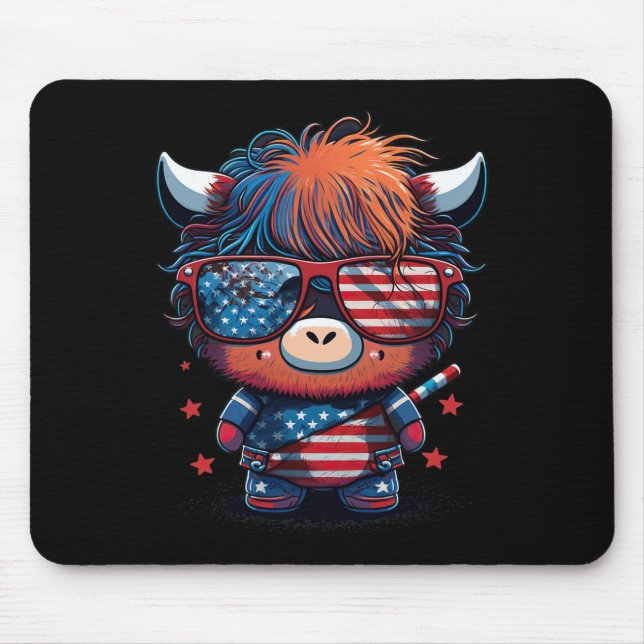 Mousepad De Julho Patriótico Terrestre Escocês Vaca Bandeir (Frente)