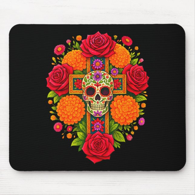 Mousepad De Los Muertos Day Of The Dead Sugar Skull Christi (Frente)