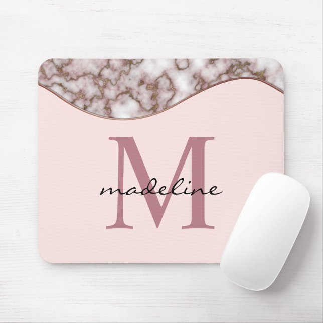 Mousepad de Monograma Dourado Moderno e Crustado (Com mouse)