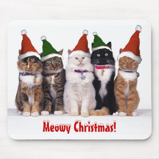 Mousepad De "Natal Meowy!" Gatos nos chapéus (Frente)