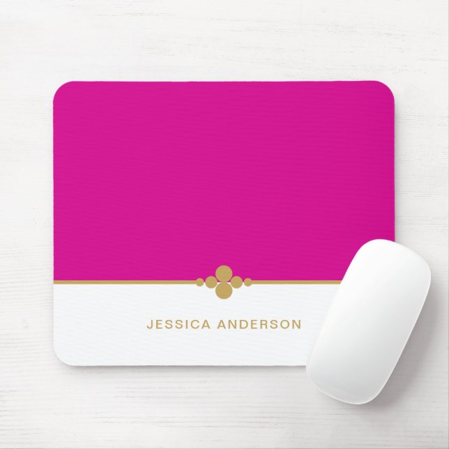 Mousepad de Nome Dourado Rosa Quente Moderno (Com mouse)