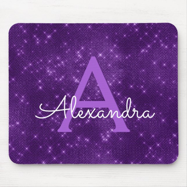 Mousepad de Nome Moderno do Monograma Roxo (Frente)