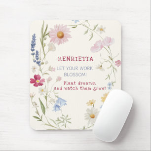 Mousepad de Nome Motivacional de Arte Floral em Aq