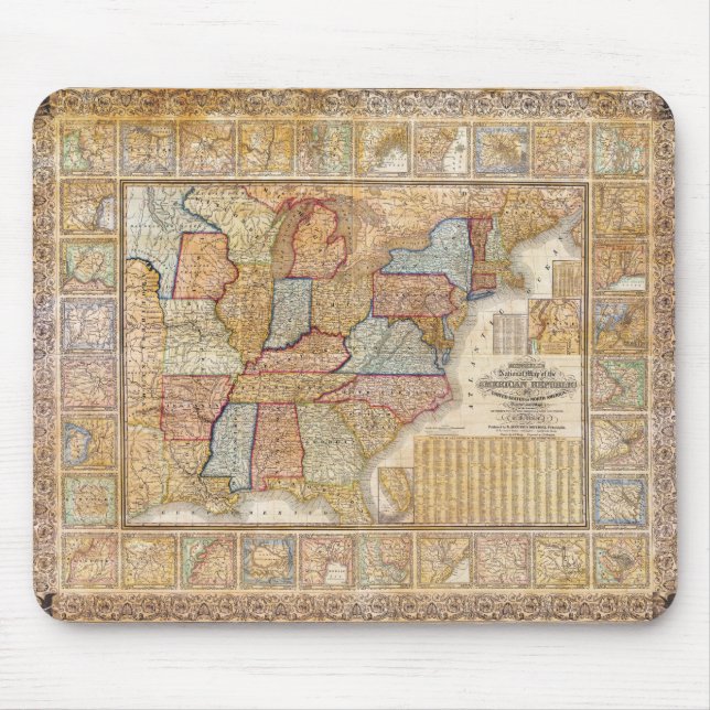 Mousepad De Samuel Mitchell mapa 1845 de parede dos Estados (Frente)
