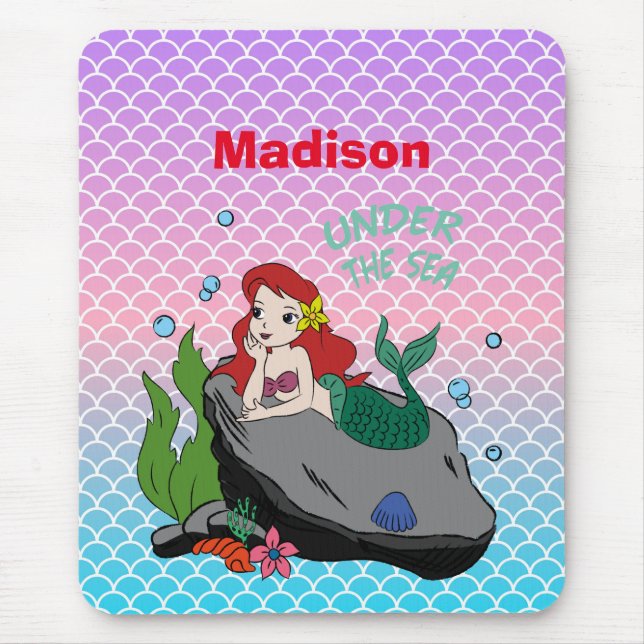 Mousepad De volta à escola com sereias e mar (Frente)