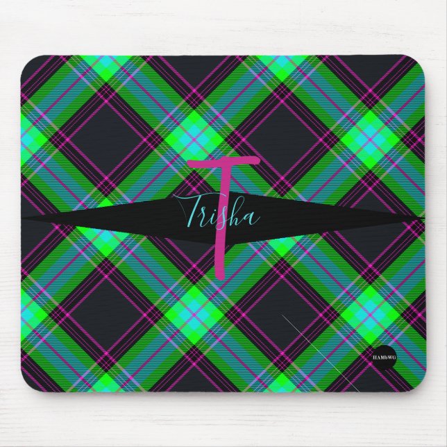 Mousepad de xadrez - HAMbyWG - Preto, menta, rosa (Frente)