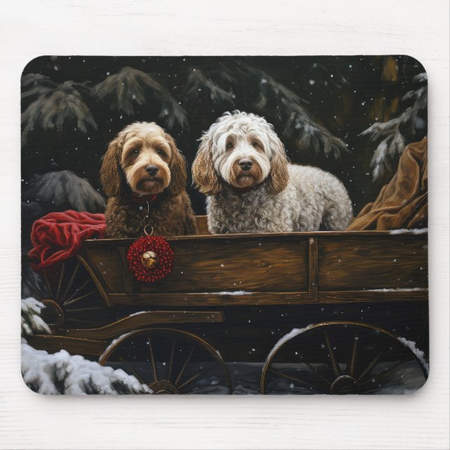 Mousepad Decado de Natal Cockapoo Snowy Sleigh (Frente)