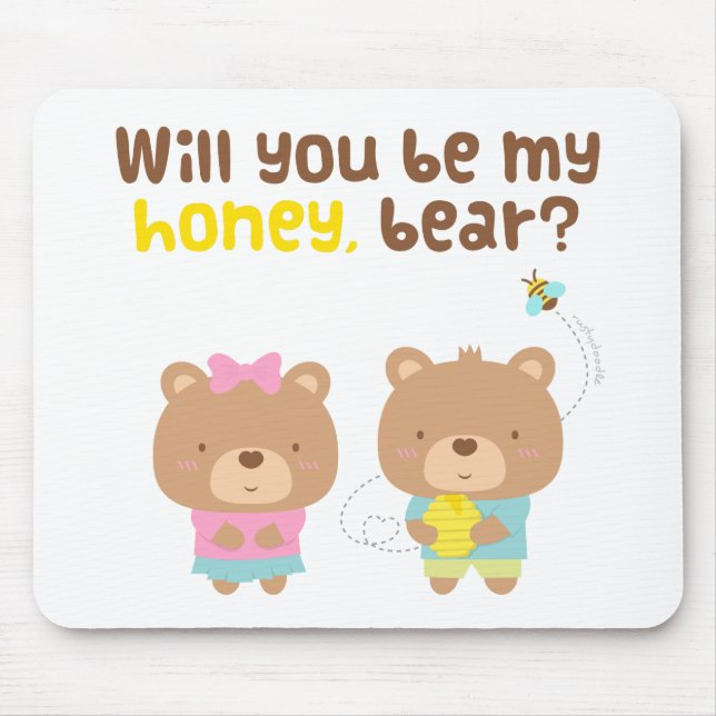 Mousepad Declaração de Amor com Piada Fofa Seja Meu Ursinho (Frente)