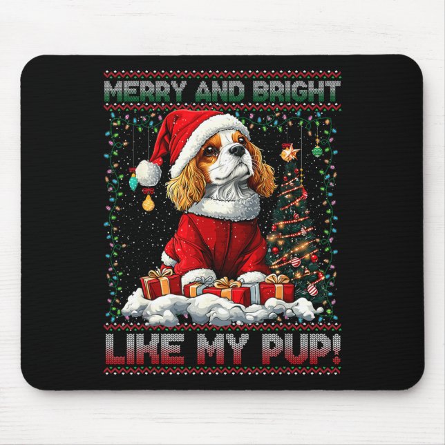 Mousepad Decoração de árvore de Natal do Cavalier King Char (Frente)