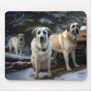 Mousepad Decoração de Natal Anatolian Shepherd Snowy Sleigh