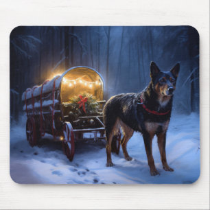 Mousepad Decoração de Natal Australiana Kelpie Snowy Sleigh