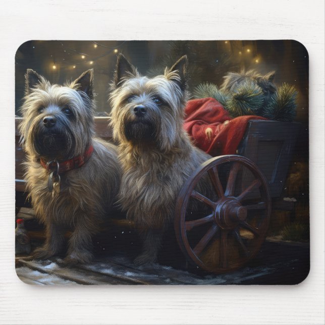 Mousepad Decoração de Natal Cairn Terrier Snowy Sleigh (Frente)