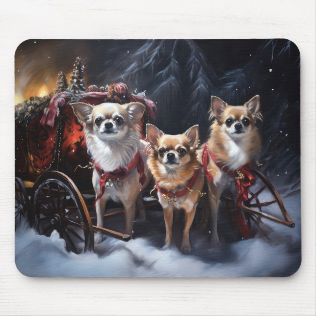 Mousepad Decoração de Natal Chihuahua Snowy Sleigh (Frente)