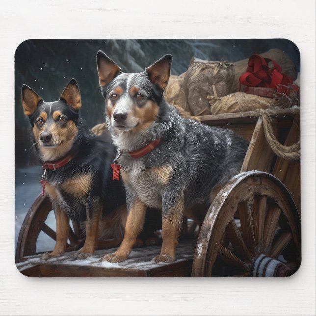 Mousepad Decoração de Natal com Trenó na Neve e Gado Austra (Frente)