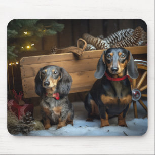 Mousepad Decoração de Natal Dachshund Snowy Sleigh