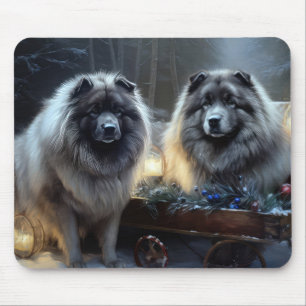 Mousepad Decoração de Natal de Keeshond Snowy Sleigh