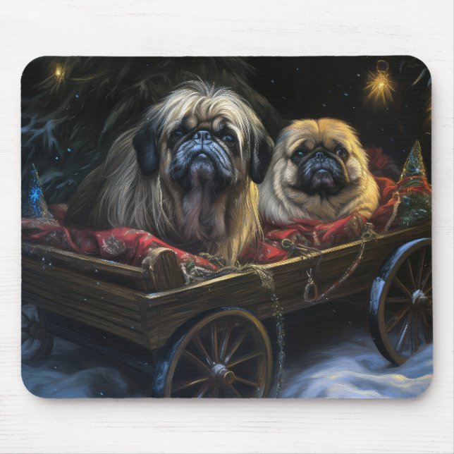 Mousepad Decoração de Natal de Pekingese Snowy Sleigh (Frente)
