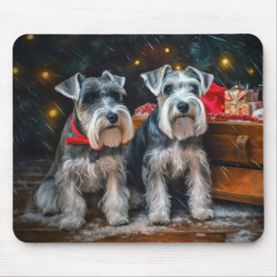 Mousepad Decoração de Natal de Schnauzer Snowy Sleigh