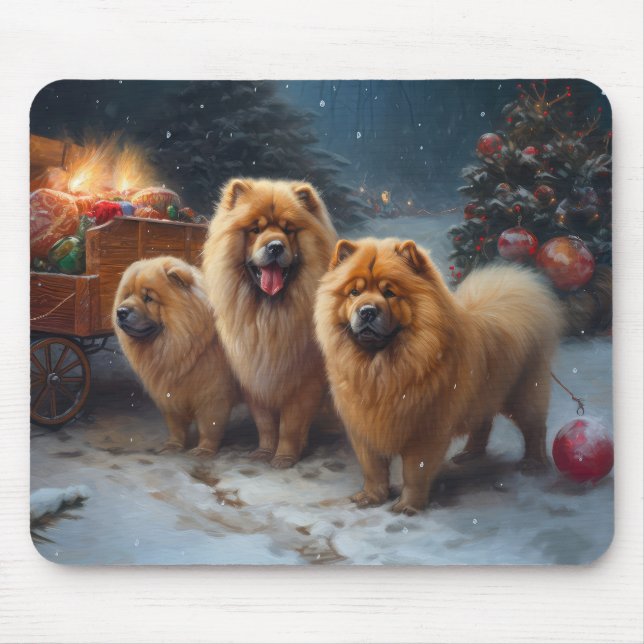 Mousepad Decoração de Natal de Trenó Nevado Chow Chow (Frente)