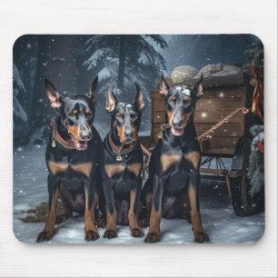 Mousepad Decoração de Natal do Doberman Snowy Sleigh