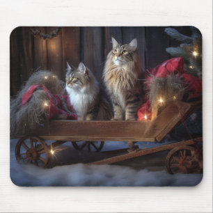 Mousepad Decoração de Natal Maine Coon Snowy Sleigh
