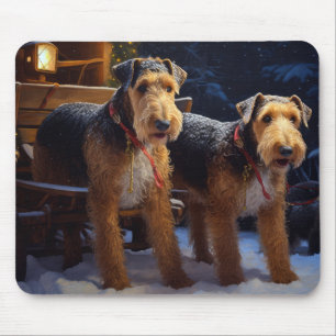 Mousepad Decoração de Natal Passeio de Trenó Nevado Airedal
