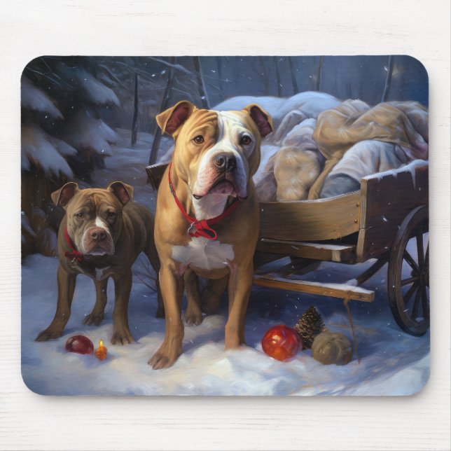 Mousepad Decoração de Natal Pitbull Snowy Sleigh (Frente)