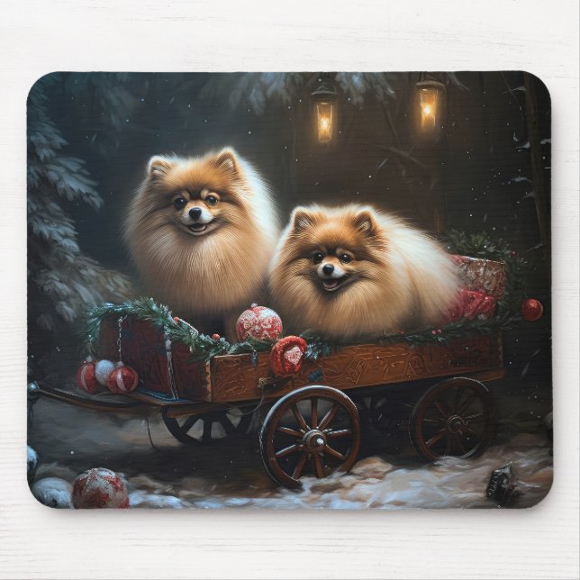 Mousepad Decoração de Natal Pomeraniana Snowy Sleigh (Frente)