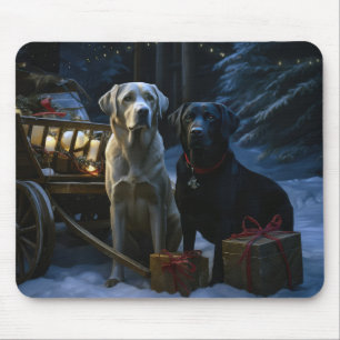 Mousepad Decoração de Natal Trenó com Neve de Labrador