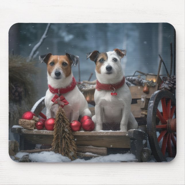 Mousepad Decoração de Natal Trenó Snowy Jack Russell  (Frente)