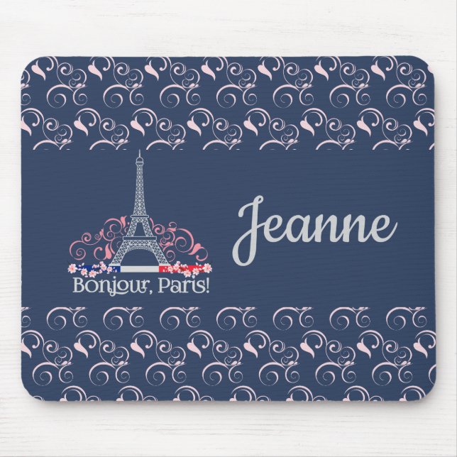 Mousepad Decorative Bonjour Paris Personalized Name (Frente)