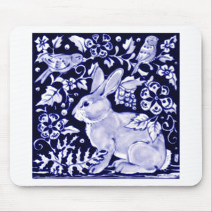 Mousepad Dedham Blue Rabbit, Classic Blue & White Design