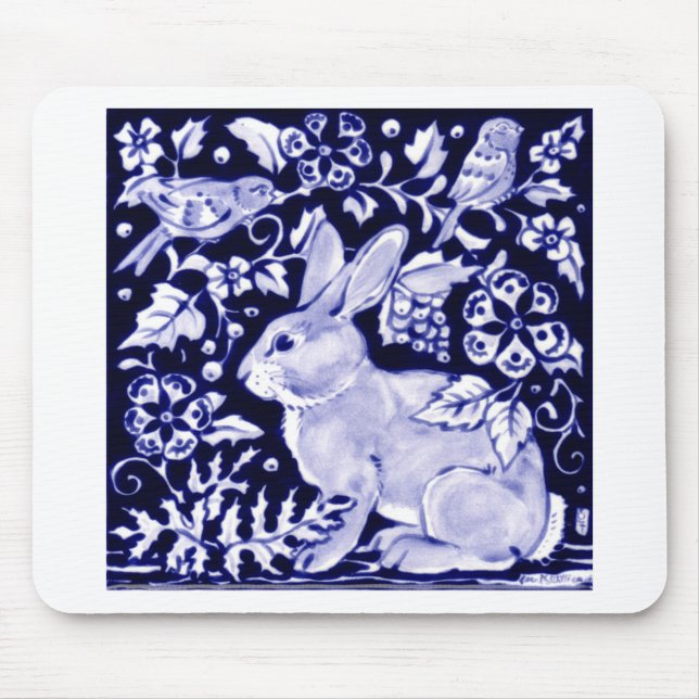 Mousepad Dedham Blue Rabbit, Classic Blue & White Design (Frente)