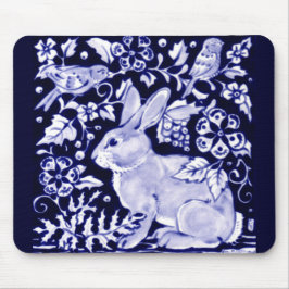 Mousepad Dedham Blue Rabbit, Classic Blue & White Design 