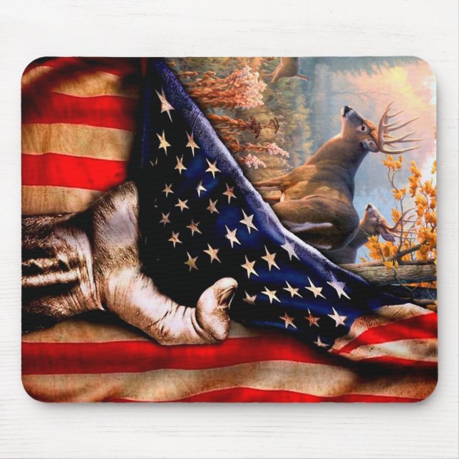 Mousepad Deer American Flag Blanket, (Frente)