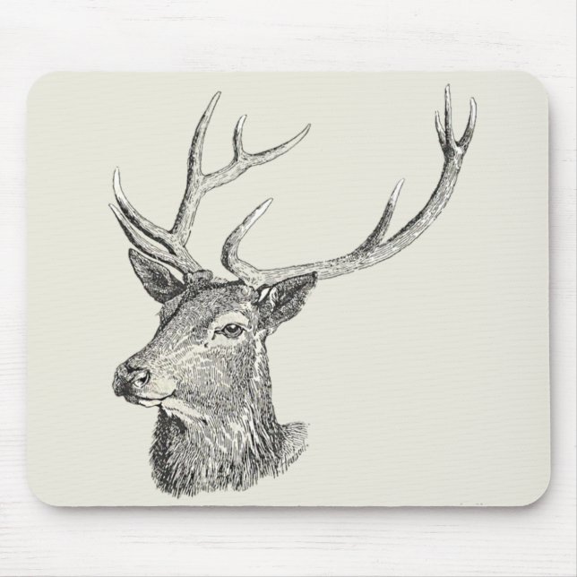 Mousepad Deer Buck Head com Antlers Black and White Art (Frente)