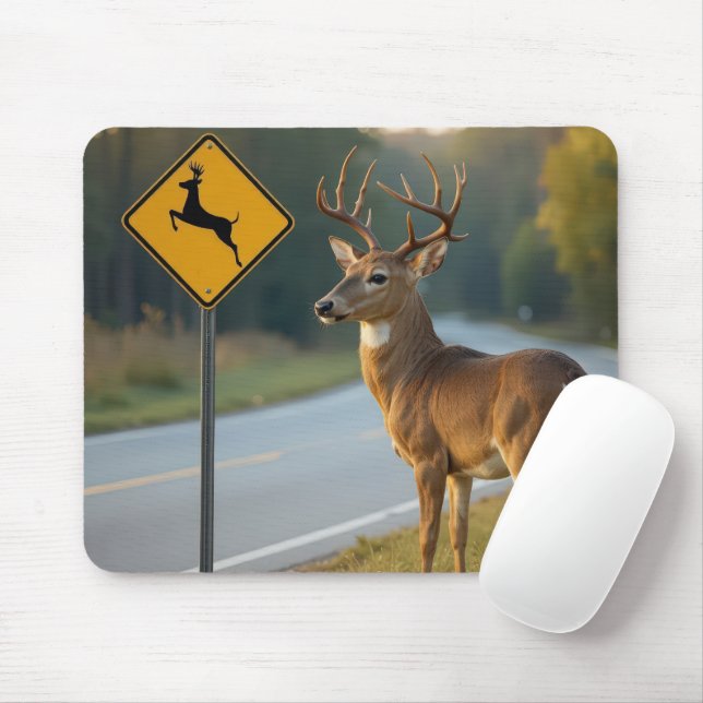 Mousepad Deer Crossing Sign (Com mouse)