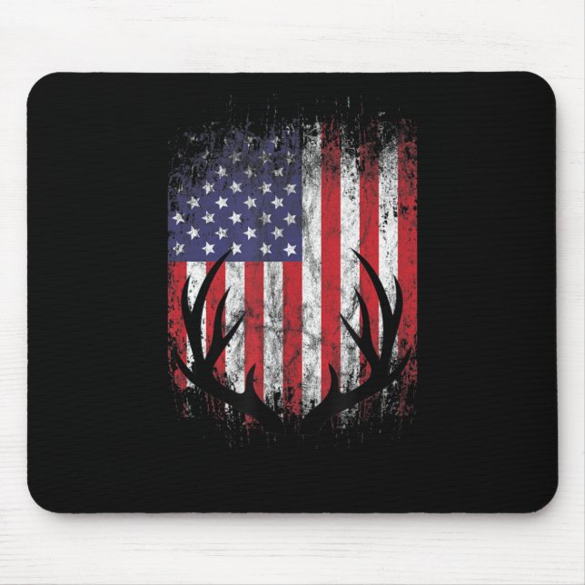 Mousepad Deer Hunting American Flag Whitetail Buck Antlers (Frente)