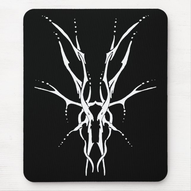 Mousepad Deer Skull Tribal Tattoo Design - branco em preto (Frente)