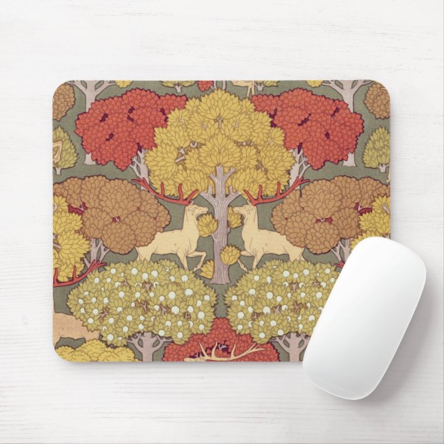 Mousepad Deer &Tree Squirrel Bird Rowan Berries Art Nouveau (Com mouse)