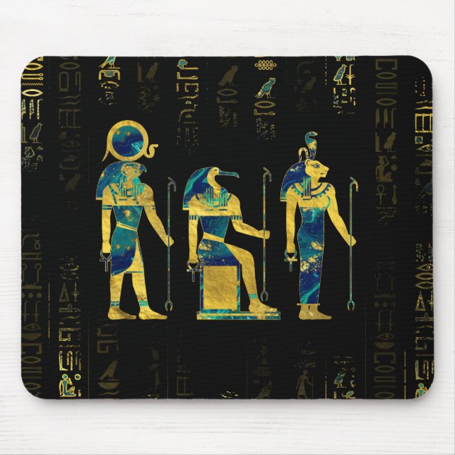 Mousepad Deidades egípcias em hieroglyphics ouro e mármore (Frente)